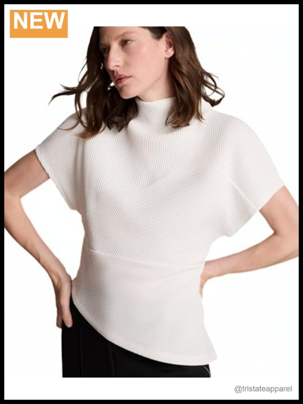 Asymmetric Mock Neck Short Sleeve Tee 98% Polyester 2% Elastane